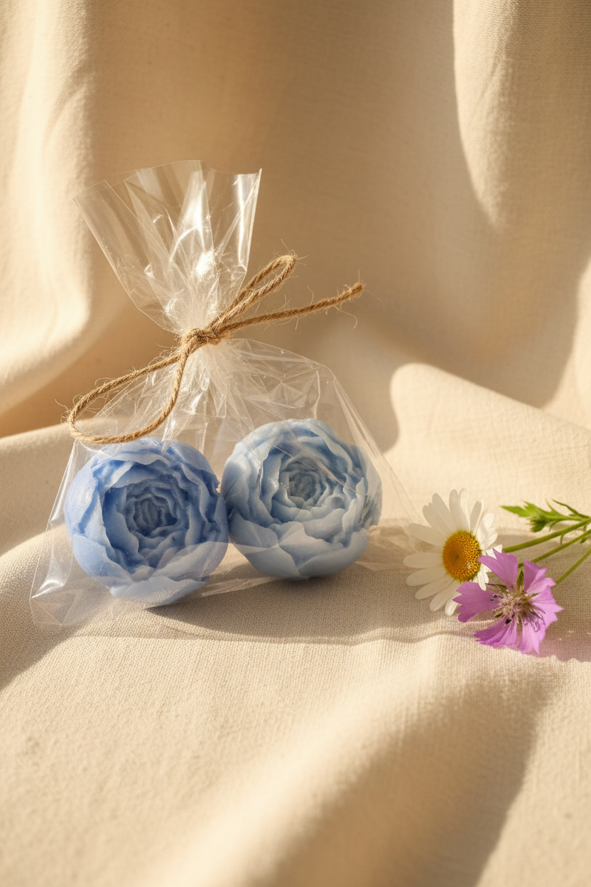 Rose Buds Soap Set – 2 Mini Soaps for Bridal shower, Baby sprinkle, Baptism, Sweet 16 & more