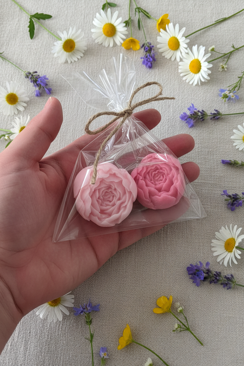 Rose Buds Soap Set – 2 Mini Soaps for Bridal shower, Baby sprinkle, Baptism, Sweet 16 & more
